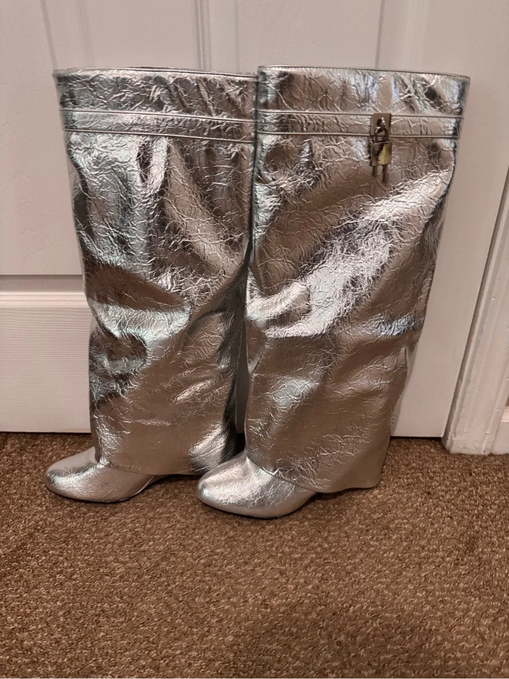 Metallic Silver Over-the-Knee Boots for Women